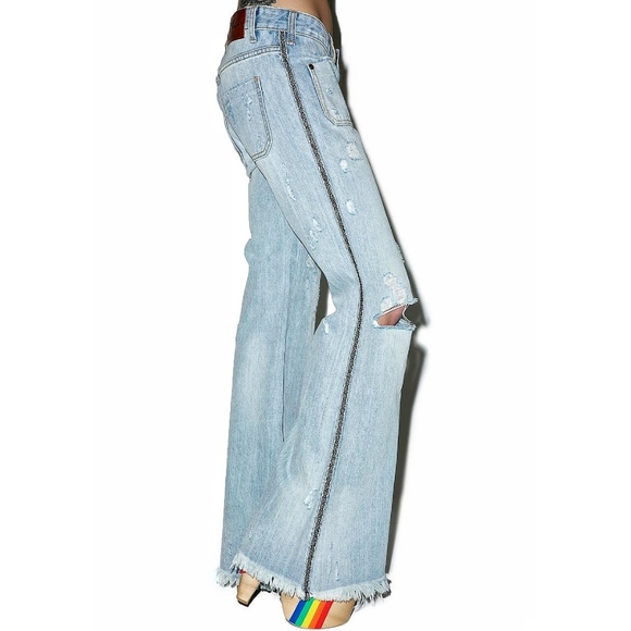 One Teaspoon x Free People Y2K Le Cats Blue Bone Low Rise Flare Denim Je… - Picture 7 of 16